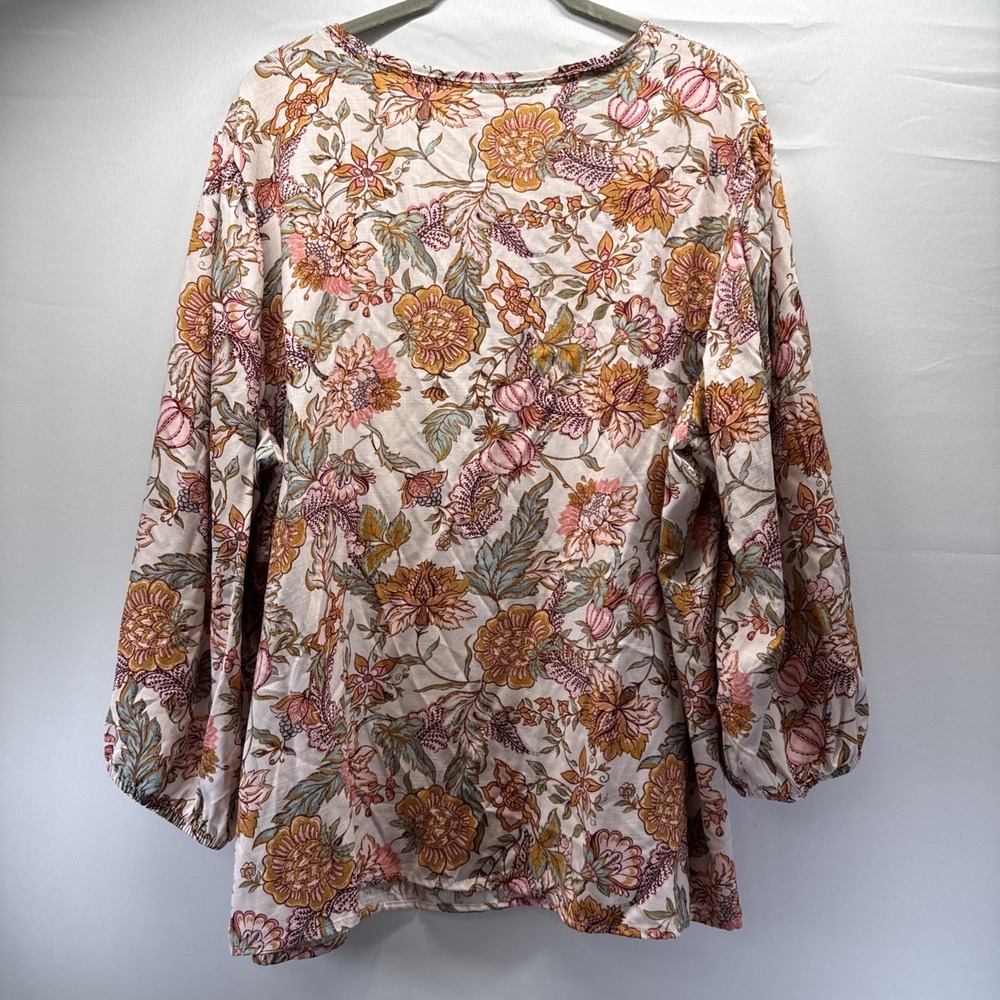 Knox Rose Women's Top Size XXL Floral Orange Green NWT V Neck Peasant Popover - Picture 4 of 10